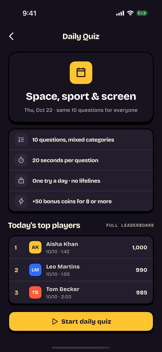 Daily quiz in dark mode